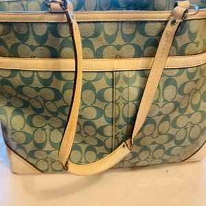 VTG Coach Blue and Beige Tote Bag